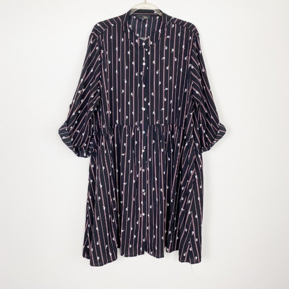 Suzanne Betro Womens Plus 3X Black Button Front Striped Dress